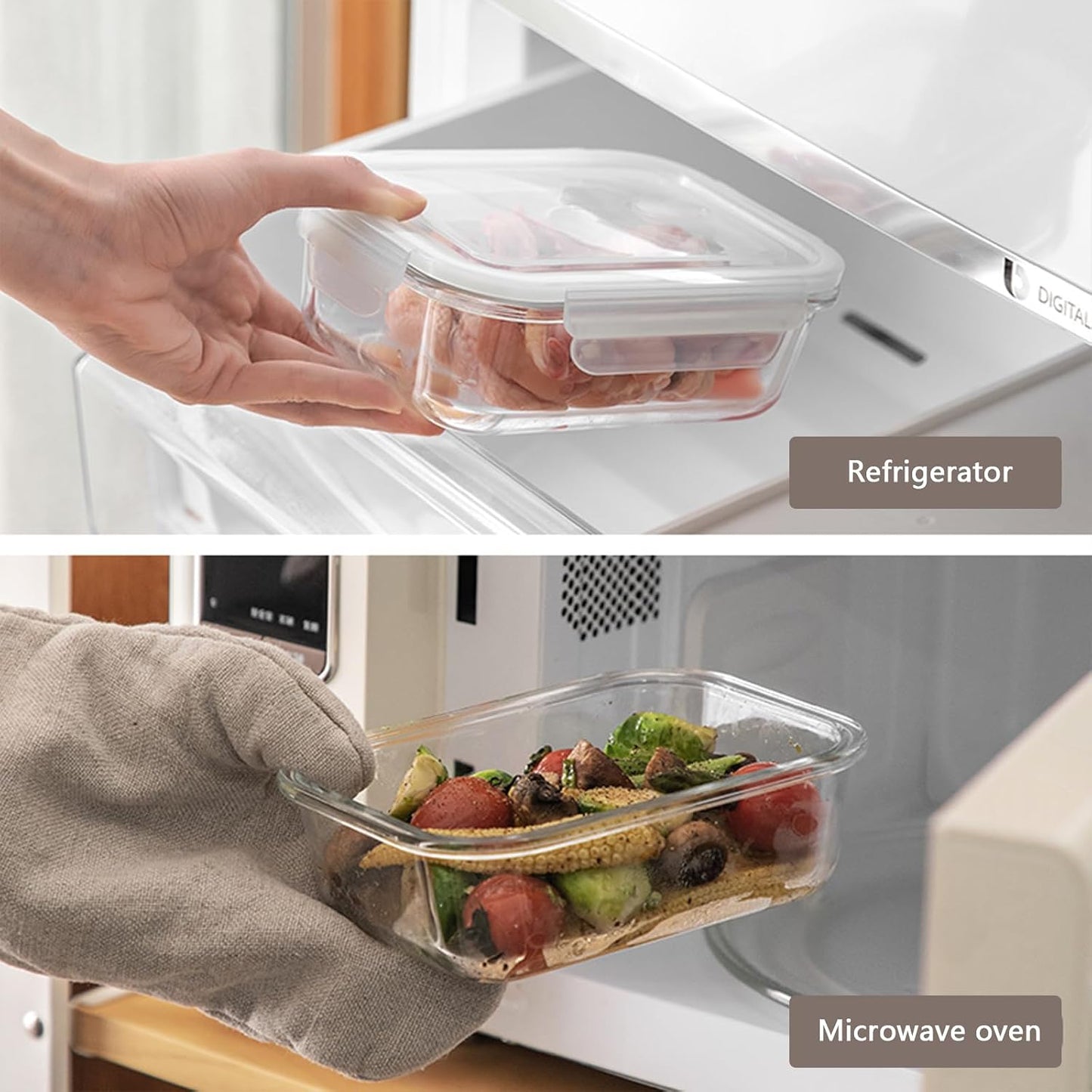 Glass Food Storage Containers Clear35 Oz2 Pack Set with Airtight Snap-Lock Lids Rectangular BPA-Free for Meal Prep and Leftovers