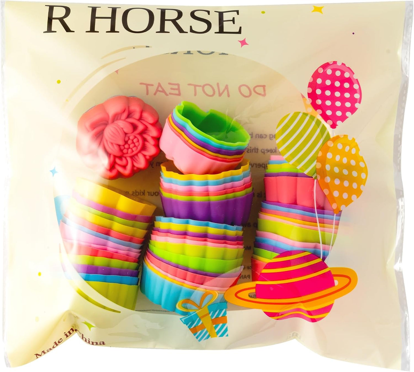 R HORSE Mini Silicone Cupcake Liners Molds - 60Pcs 2 Inch Muticolor Floral Shaped Baking Cups, Reusable Non-Stick Cupcake Wrappers Muffin Baking Liners for Oven Microwave Dishwasher Safe