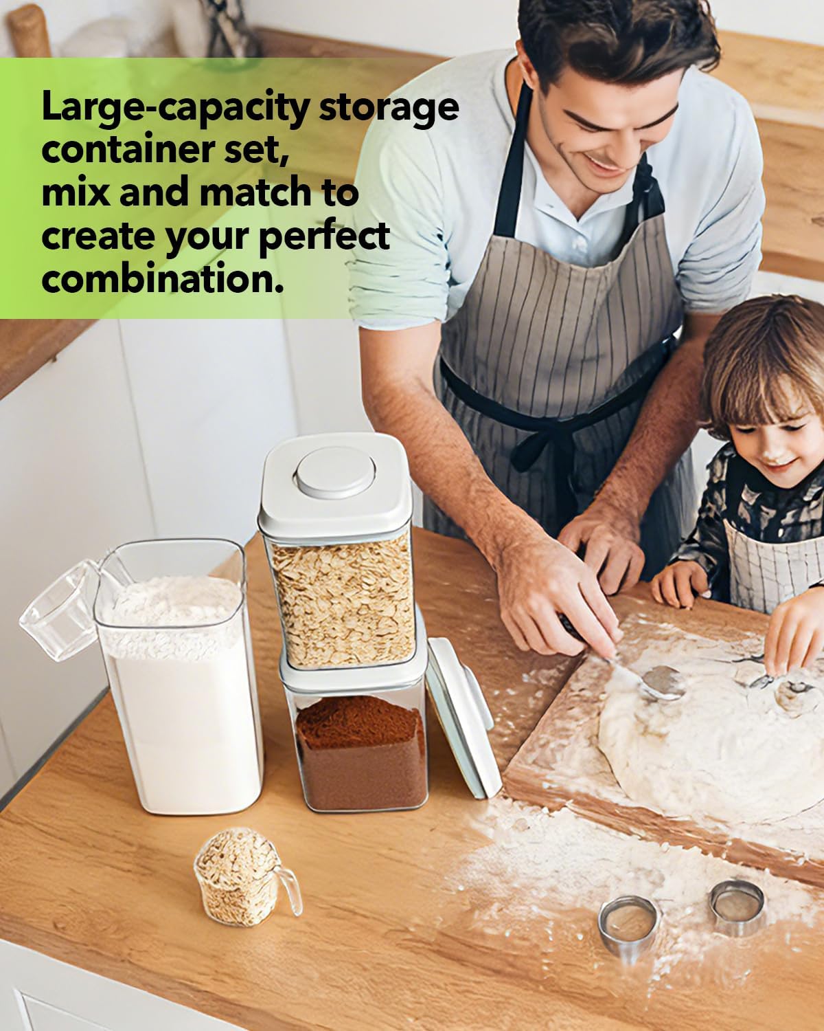 Food Storage Containers with Lids,2.9Qt 2Pcs Airtight Pop Food Storage Containers, BPA-Free Stackable Kitchen Pantry Organizers and Storage, One Button Opening Flour and Sugar Container Sets