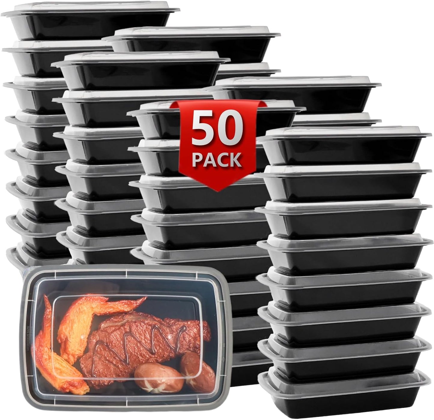 Meal Prep Containers 2 Compartment 15 Pack, 28 oz Divided Reusable Food Storage Containers with Lids Takeout Food Storage Containers Black, Microwave Dishwasher Freezer Safe, Stackable, BPA Free
