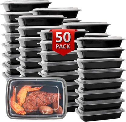 Meal Prep Containers 2 Compartment 15 Pack, 28 oz Divided Reusable Food Storage Containers with Lids Takeout Food Storage Containers Black, Microwave Dishwasher Freezer Safe, Stackable, BPA Free