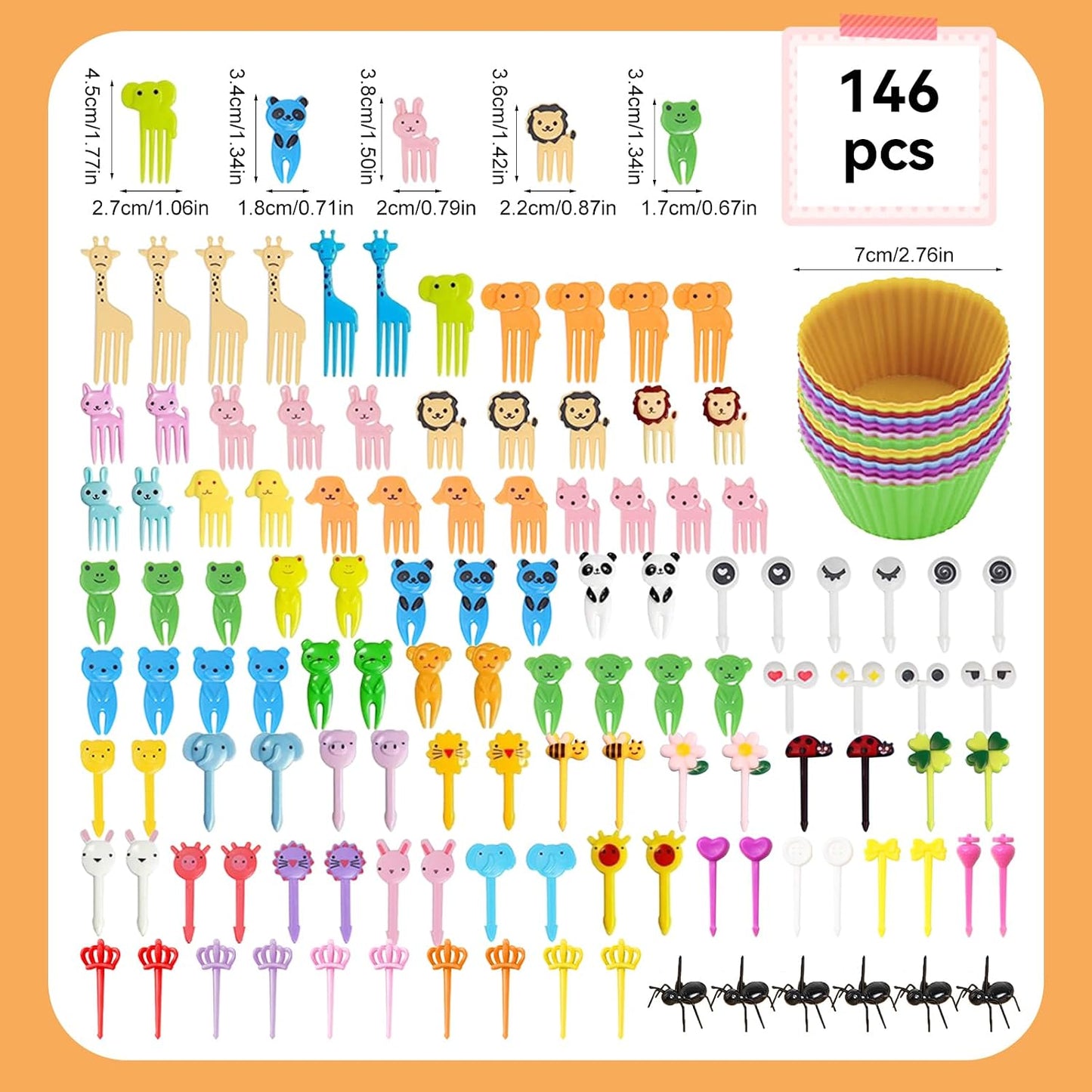 146 Pcs Animal Food Picks Bento Deco Set for Lunch Box Decoration Mini Cute Fruit Toothpicks Lunch Accessories Reusable Lunchbox Picks