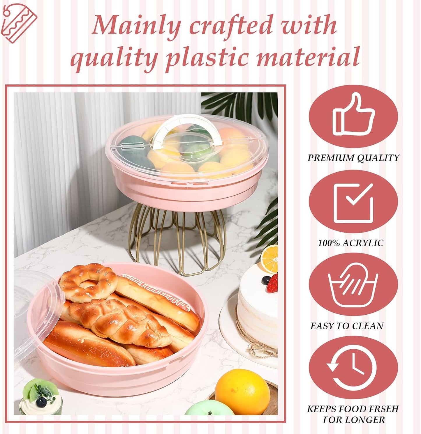 2 Pcs 12'' Pie Containers with Lids and Handle, Plastic Pizza Carrier with Cover Airtight Food Storage Reusable Cake Keeper Holder for Cheesecake Cookie Desert Tortilla Pastry(Green)