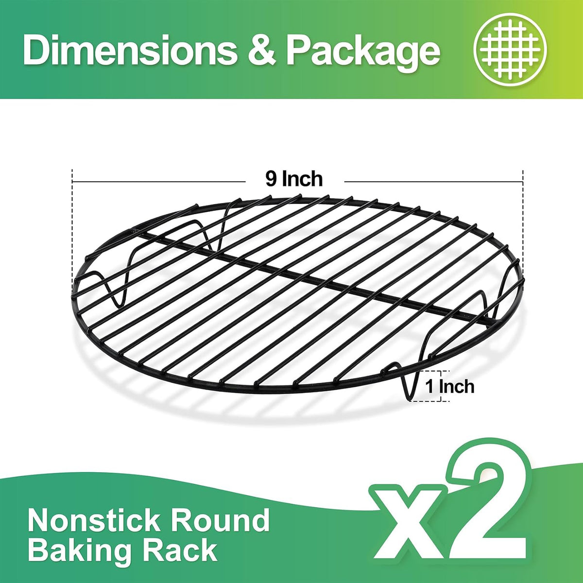 P&P CHEF 9 Inch Cooking Rack Round for Steaming Cooling, Silver, 2 Pack