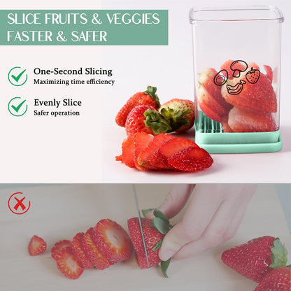 Fruit Slicer Cup | Strawberry Slicer | Stainless Steel Strawberry & Vegetable Slicer with Push Plate - Quickly Makes Fruit & Veggie Salad - Must Have Kitchen Gadget