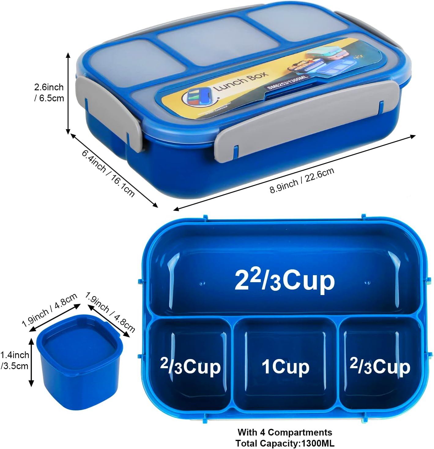 MaMix Bento Box Adult Lunch Box, Lunch Box Kids, Lunch Containers for Adults/Kids/Students,1300ML-4 Compartment Bento Box (purple)