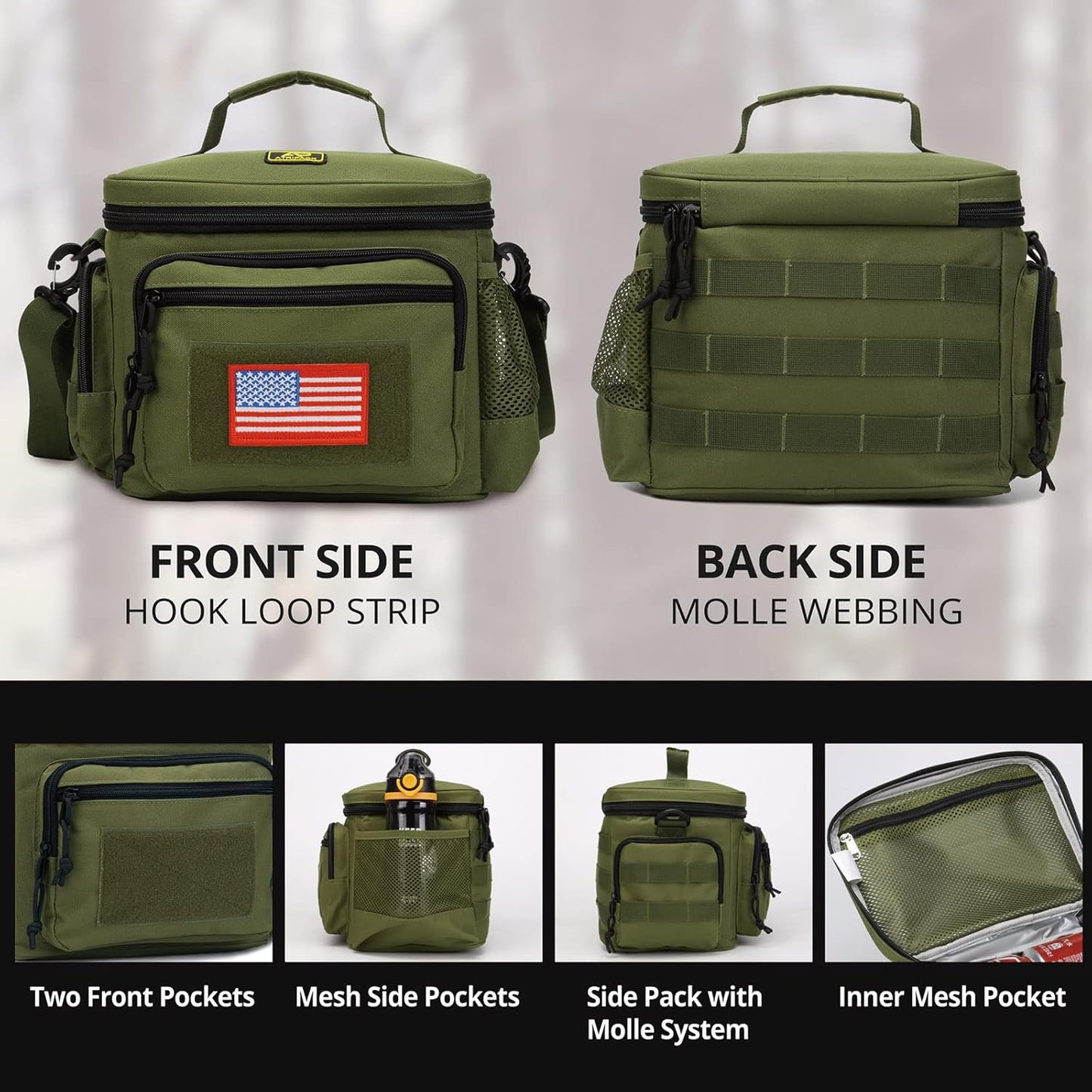 Lunch Box for Men, Tactical Lunch Bag MOLLE Webbing Leakproof Insulated Lunch Cooler Women Adult Meal with Adjustable Shoulder Strap Lunch Pail (Blue)