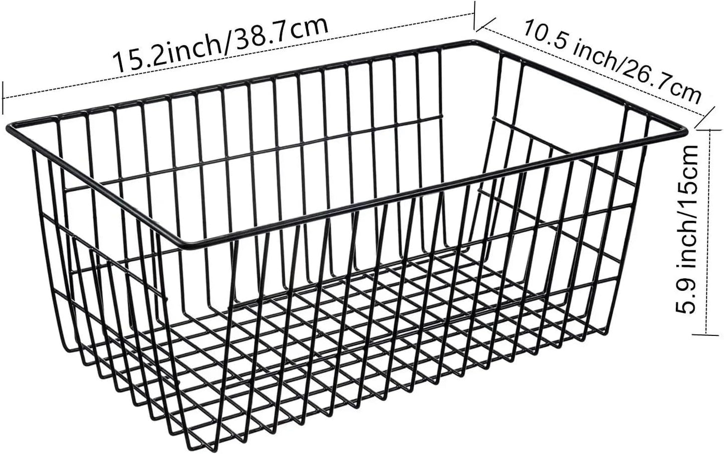 15.2" Metal Wire Baskets for Organizing 6 Pack, Household Pantry Storage Freezer Organizer Bins with Handles, Freezer Baskets for Upright Freezer, Refrigerators, Kitchen Cabinets, Black
