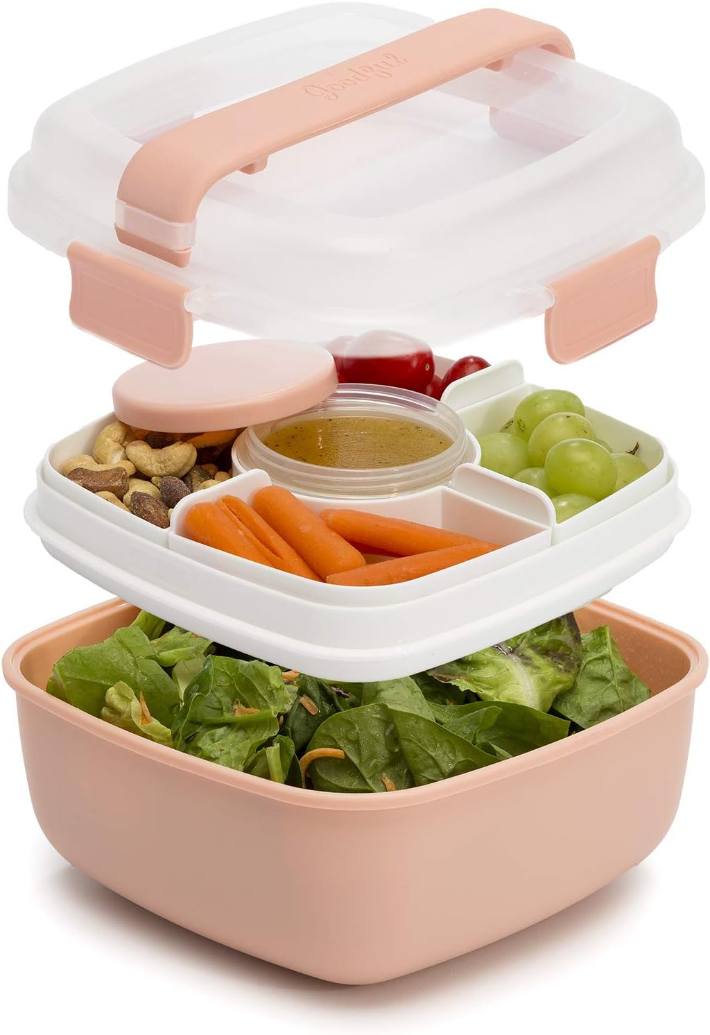 Goodful Stackable Lunch Box Container, Bento Style Food Storage with Removeable Compartments for Sandwich, Snacks, Toppings & Dressing, Leak-Proof and Made without BPA, 56-Ounce, Blue