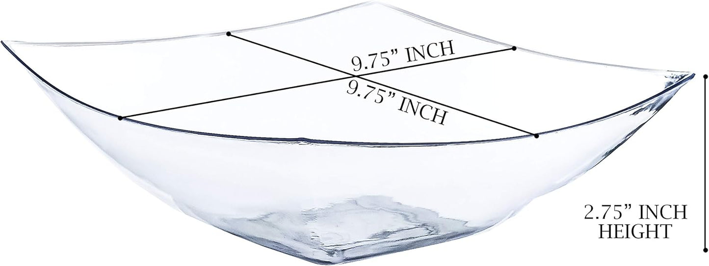 PLASTICPRO Disposable Square Serving Bowls, Party Snack or Salad Bowl, Plastic Clear or White Pack of 4 (16 OUNCE, White)