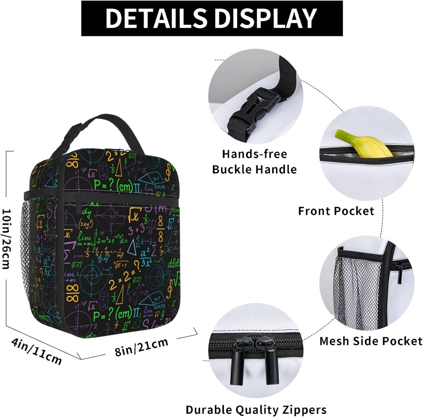 Black Cat Reusable Lunch Box Food Bag Insulated Lunch Bag for Teenage Boys Girls School Beach