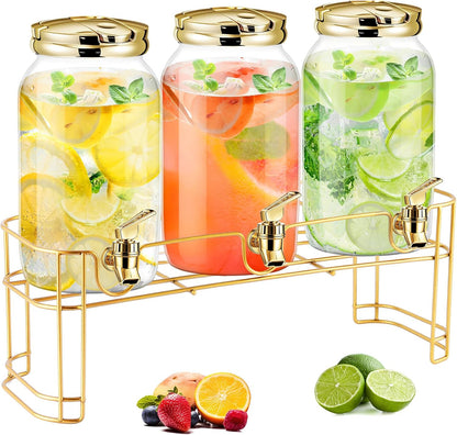 Tanlade 3 Pcs Plastic Drink Dispenser with Stand Beverage Dispenser with Sturdy Metal Base Juice Dispensers for Parties Lemonade Jar Spigot for Weddings Countertop, Each 1 Gallon(White)