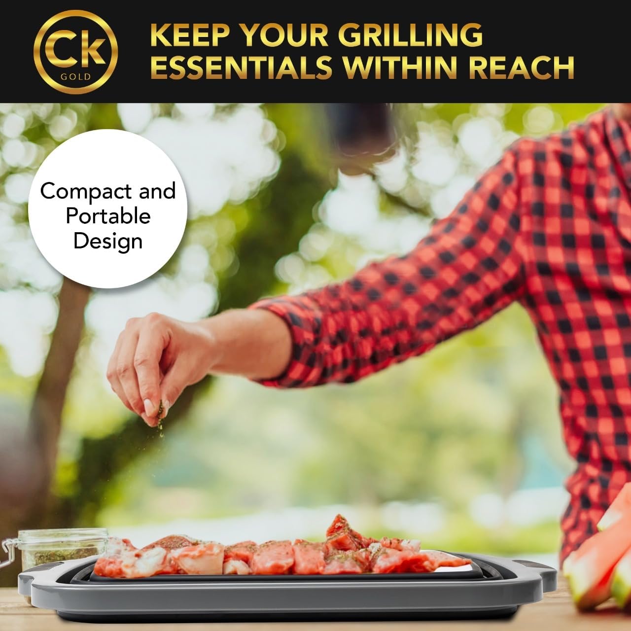 New XL Collapsible BBQ Prep Tub with LOCKING Lid, Cutting Board & Drain Hole | BPA-Free, Food-Grade, Space-Saving Prep Tubs for Marinating, Grilling, Camping & Outdoor Cooking (Black, 16L)