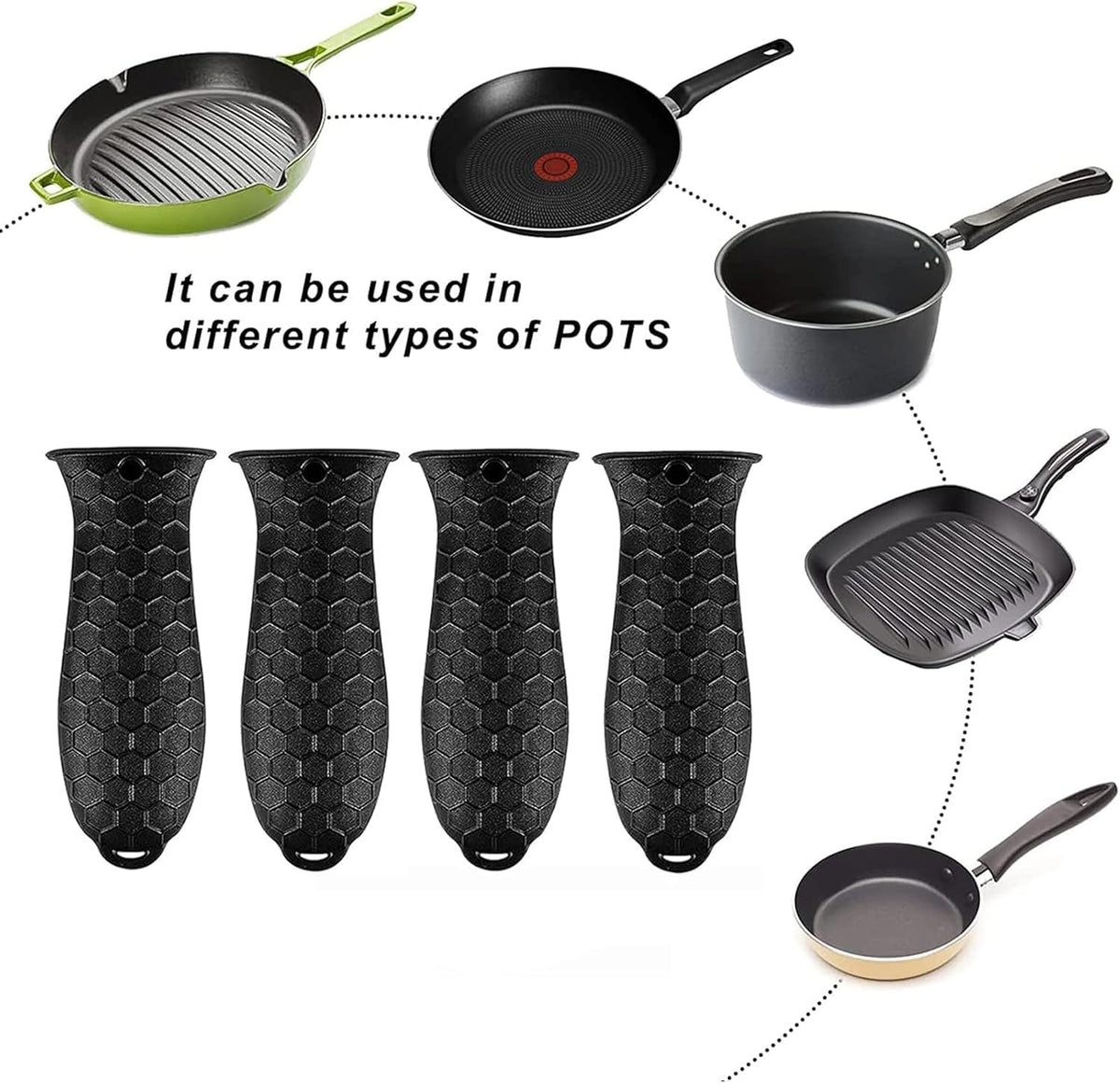 Silicone Hot Handle Holder - Potholder for Cast Iron Skillets & Frying Pans - Heat Resistant Sleeve Grip Handle Cover, Red, Black, Blue, Green
