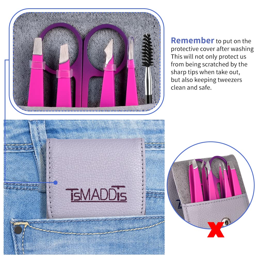 TsMADDTs Eyebrow Tweezers Set and Curved Scissor, Professional Stainless Steel Tweezers for Women and Men, Splinter and Ingrown Hair Removal