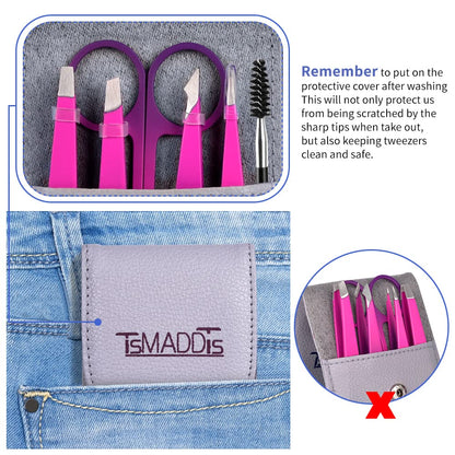 TsMADDTs Eyebrow Tweezers Set and Curved Scissor, Professional Stainless Steel Tweezers for Women and Men, Splinter and Ingrown Hair Removal