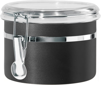 Oggi Stainless Steel Kitchen Canister 62 fl oz - Airtight Clamp Lid, Clear See-Thru Top - Ideal for Kitchen Storage, Food Storage, Pantry Storage. Large Size 5" x 7.5".