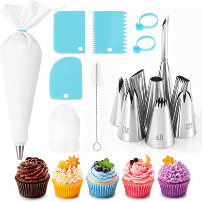 8PCS Large Piping Tips Set, Piping Bags and Tips Set, 304 Stainless Steel Cake Decorating Tips with Reusable Piping Bag, Cake Decorating Kit for Cookie, Cupcake, Cake Decoration