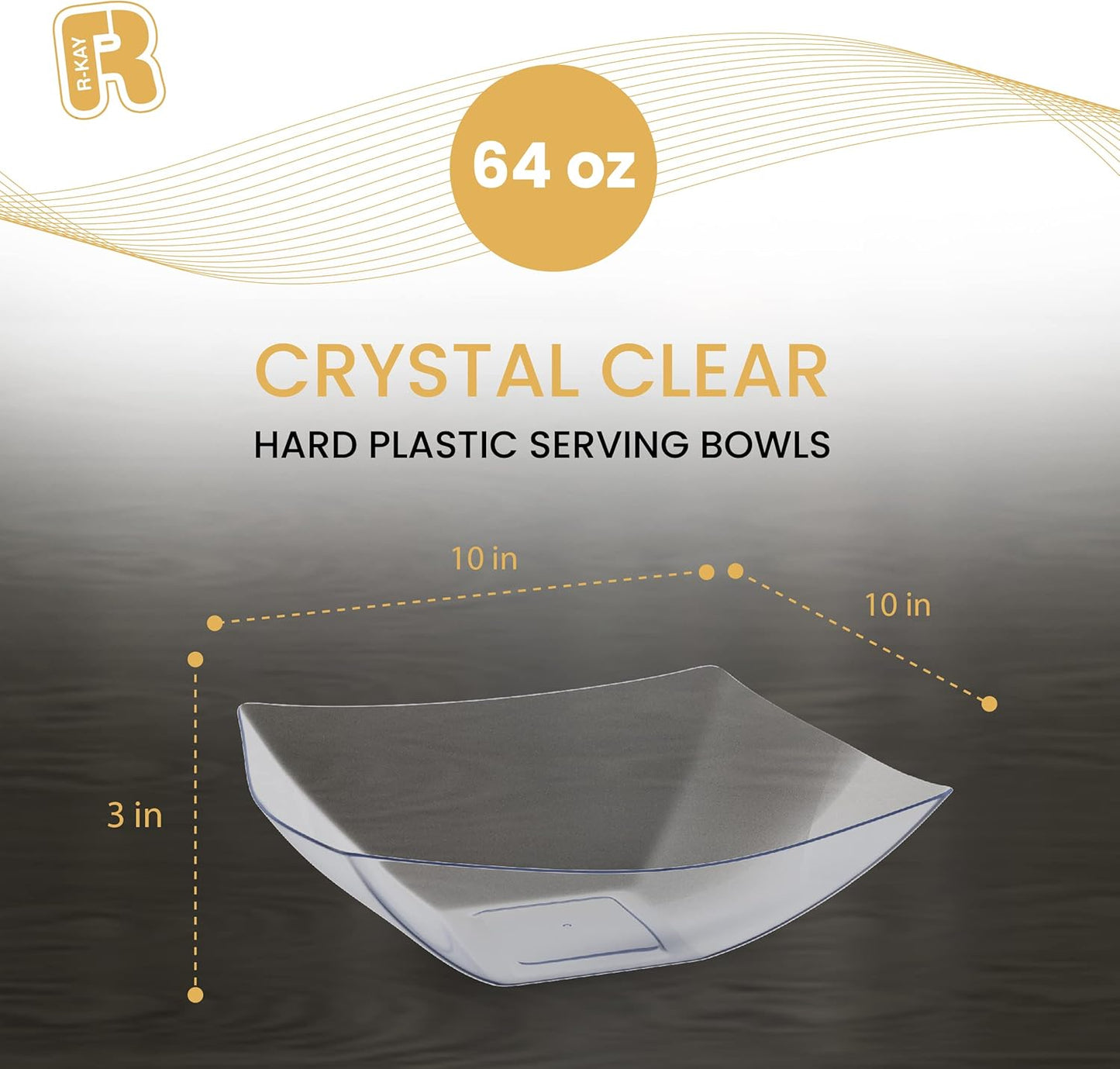 R-kay 6 Pack Square Plastic Serving Bowls - Clear Plastic bowls 16 Oz - Disposable Serving Bowls Heavy Duty For Weddings Catering And Birthday parties