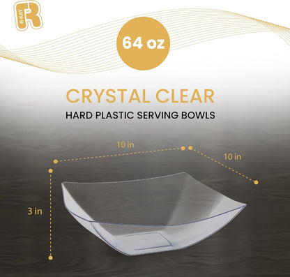 R-kay 6 Pack Square Plastic Serving Bowls - Clear Plastic bowls 16 Oz - Disposable Serving Bowls Heavy Duty For Weddings Catering And Birthday parties