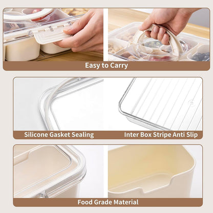 Divided Serving Tray with Lid and Handle – Elegant 4-Compartment Snackle Box for Snacks, Appetizers, Fruits, and Party Entertaining (Cream).