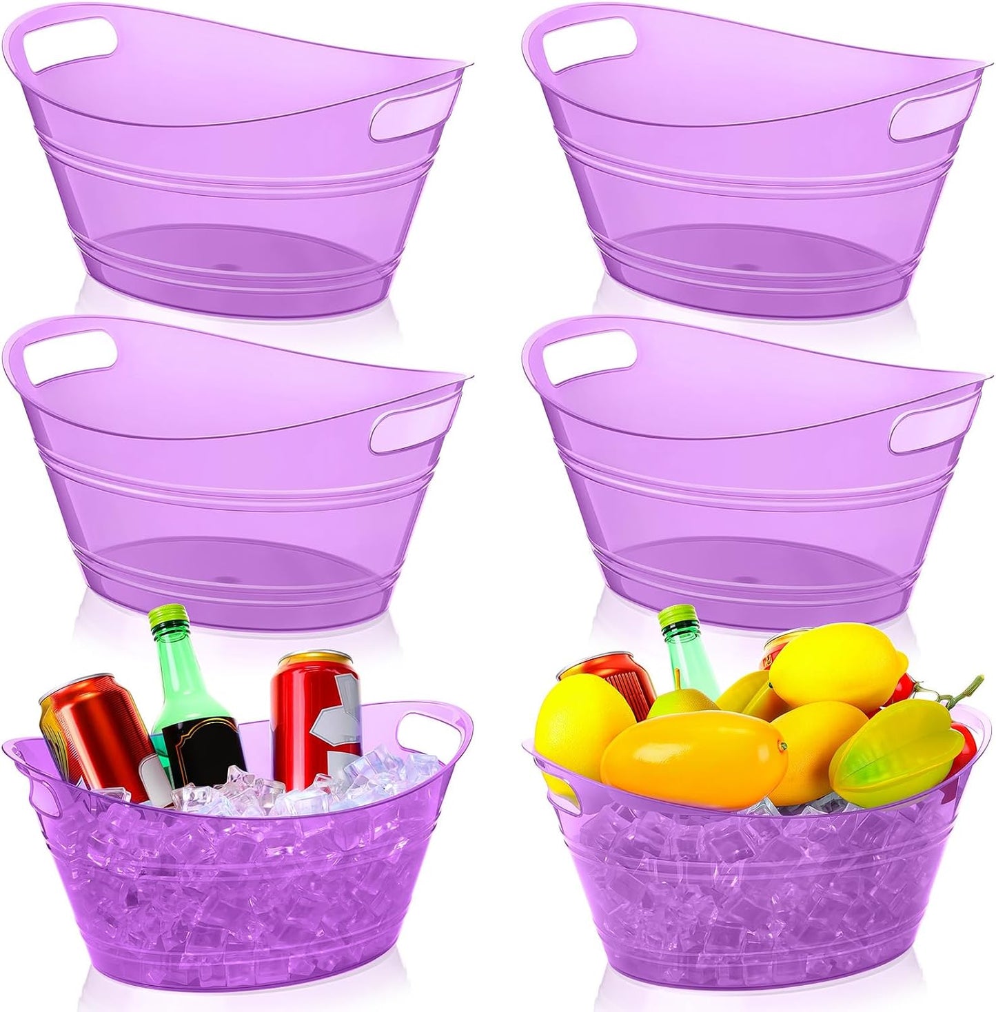meekoo 6 Pcs Plastic Ice Buckets Bulk with Handles 4.5L Oval Storage Tub Large Capacity Ice Drink Bucket for Party Bar Wine Beer Champagne Beverage Bottle Cooler (4.5 L,Orange)