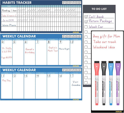Magnetic White Board for Fridge - Dry Erase Meal Planner for Refrigerator - Weekly Menu Board, Grocery List, Memo Pad, Fridge and Freezer Inventory List - Kitchen Whiteboard with 4 Markers - 4" x 10"