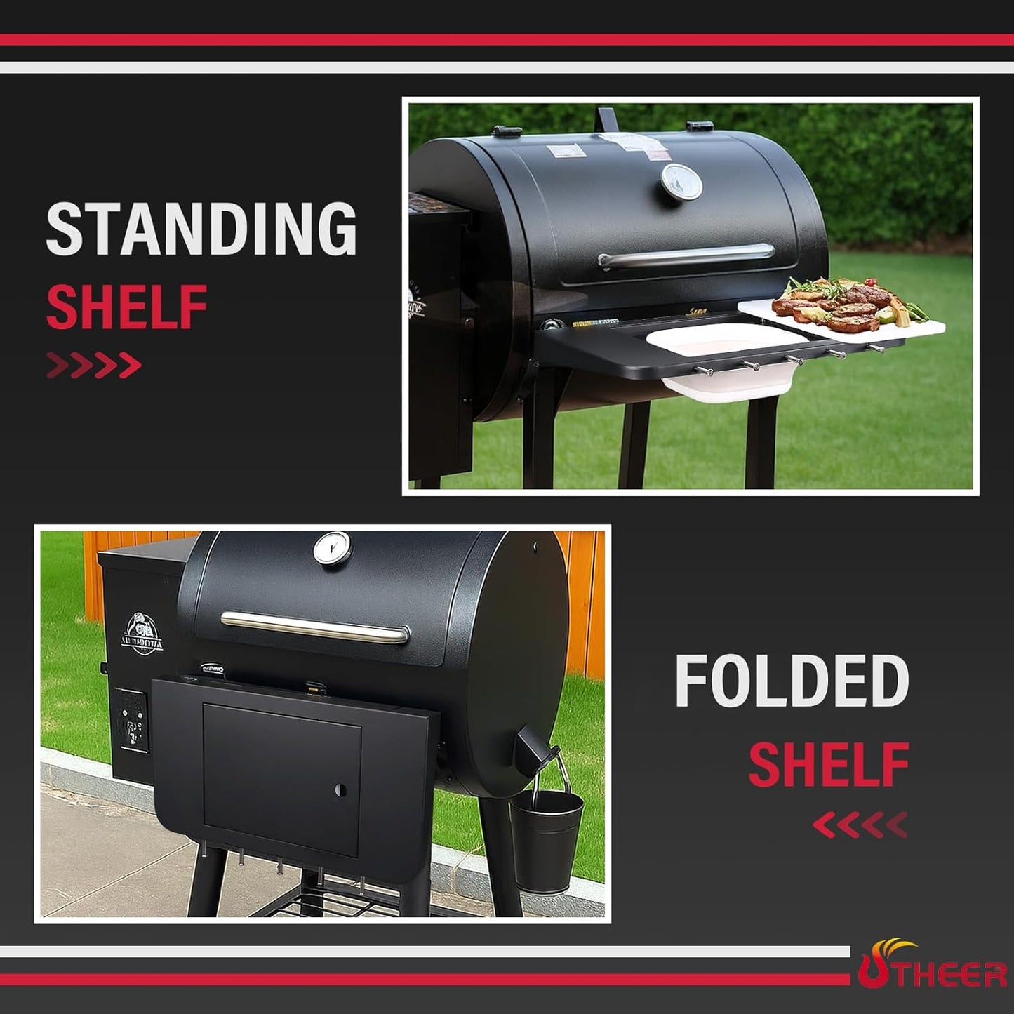 Upgraded Grill Table for Weber Kettle 22"/18"/26", Master Touch 22", Smokey Mountain, Recteq Pellet Grill RT-B380, Prep Station with Cutting Board, Basin, 4 Hooks, Shelf for Weber Kettle Accessories