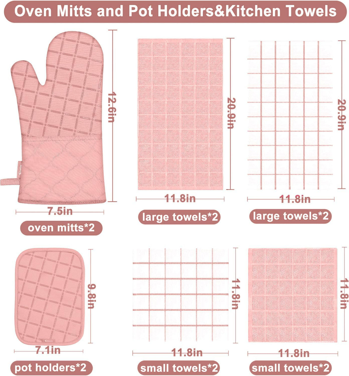 Oven Mitts Kitchen Towels and Dishcloths Pot Holders Sets, Oven Gloves Kitchen Dish Towels 500 Degree Heat Resistant Potholders with Non-Slip Silicone Surface for Cooking, Grilling, Baking-Gray