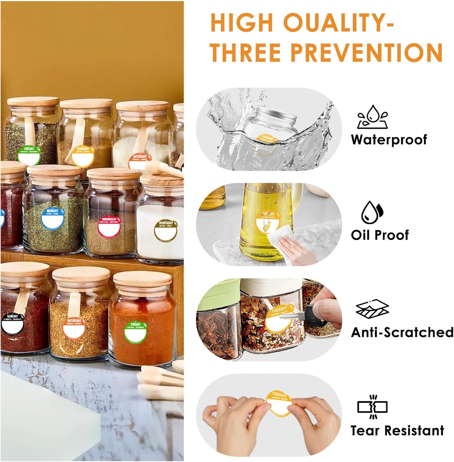 1000 Pcs Removable Freezer Labels for Food Containers 1 x 3, Risepekt Waterproof Food Storage Labels for Containers, Oil Resistant No-Residue Easy Clean for Kitchen Restaurants Grocery Stores Markets