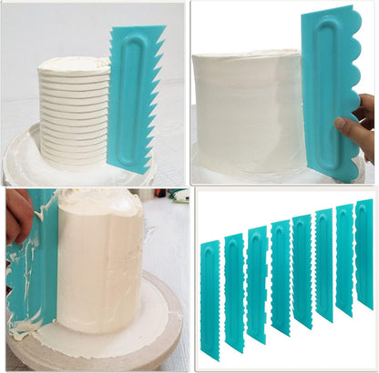Cake Scraper set of 8 Pack Cake Edge Tools -16 Design Textures-Blue
