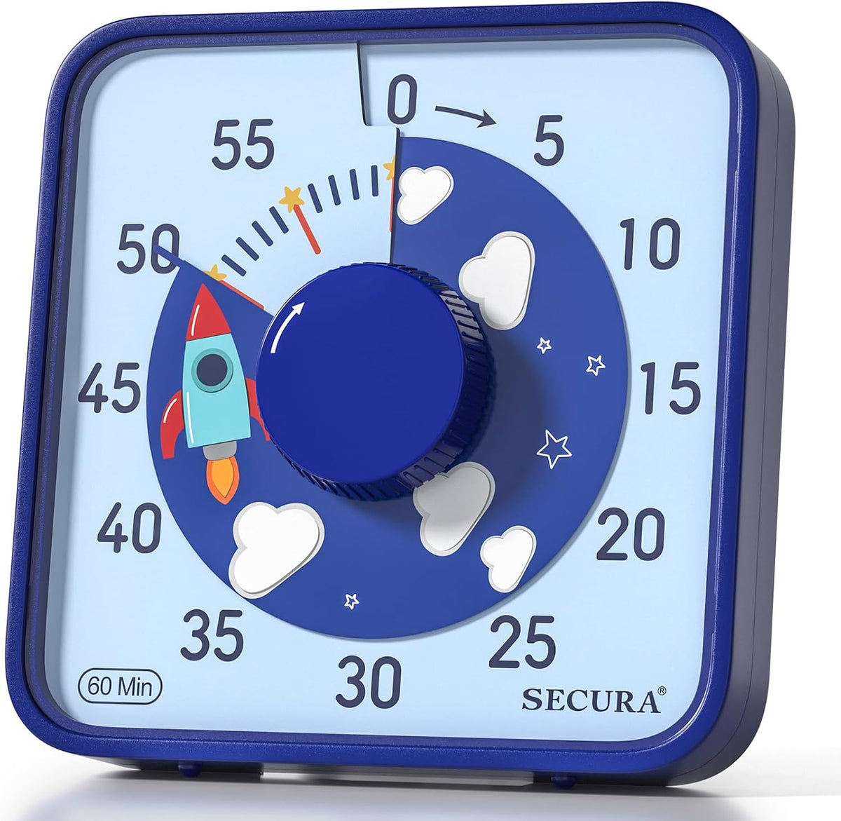 Secura 60-Minute Visual Countdown Timer, 7.5-Inch Oversize Classroom Visual Timer for Kids and Adults, Durable Mechanical Kitchen Timer Clock with Magnetic Backing (Blue)