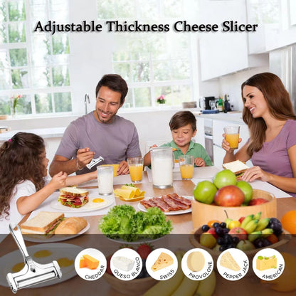 Cheese Slicer with Stainless Steel Wire - Adjustable Hand Held Cheese Cutter- Premium Cheese Shaver for Mozzarella, Cheddar, Gruyere - Cheese Cutter with Wire