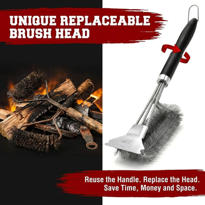 KITCHEN PERFECTION GrillSaver - Safe BBQ Grill Brush for Outdoor Grill with Replaceable Cleaning Head -Heavy-Duty Grill Cleaner with Scraper for All Grates +2 Bonuses -Best Grilling Gifts for Men