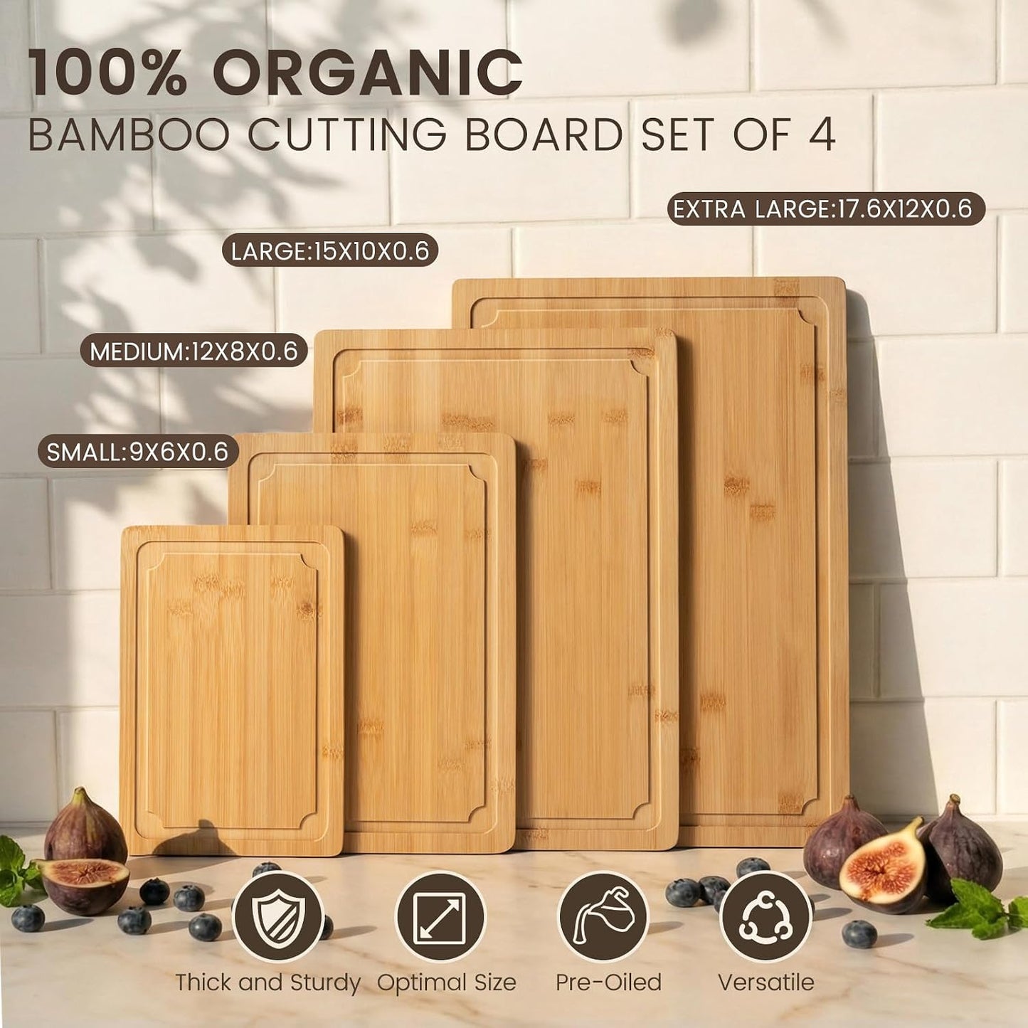 Extra Large Cutting Board, 17.6" Bamboo Cutting Boards for Kitchen with Juice Groove and Handles Kitchen Chopping Board for Meat Cheese board Heavy Duty Serving Tray, XL, Empune