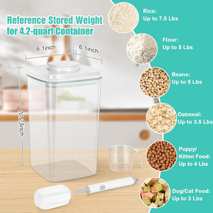 TBMax Large Airtight Food Container 5.28 Qt with Pop Up Lid & Measuring Cup, Ideal for 10 Lbs of Rice or 7 Lbs of Flour, Square Short Food Storage Bin for Kitchen Pantry and Drawer Organization