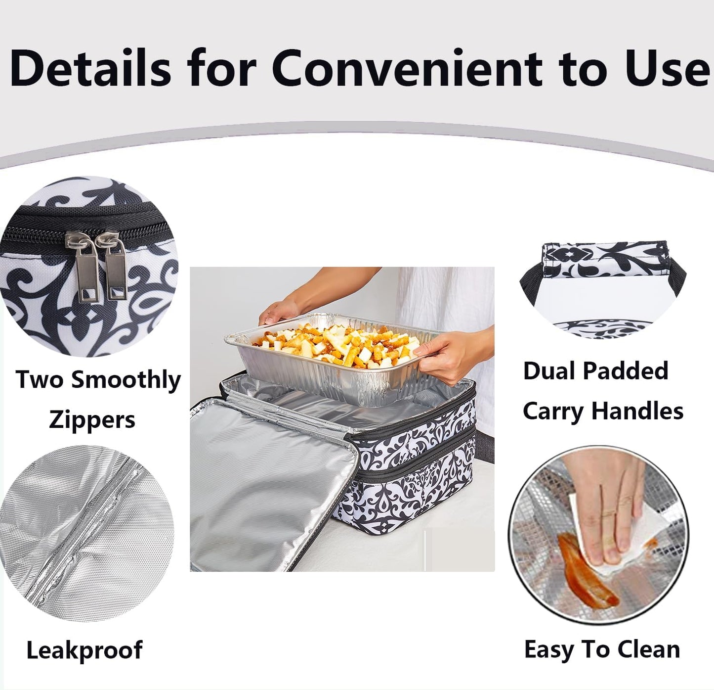 Lestyn Insulated Casserole Carrier Bag - Portable Reusable Food Transport Tote Bag Fits 9x13 Lasagna Baking Dish Pan to Keep Food Hot/Cold for Gathering/Potluck Parties/Cookout/Camping/Offices-Gray