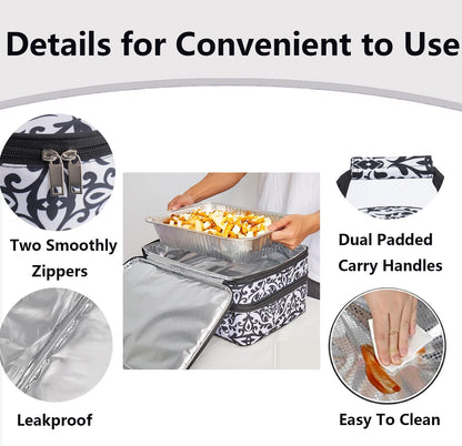 Lestyn Insulated Casserole Carrier Bag - Portable Reusable Food Transport Tote Bag Fits 9x13 Lasagna Baking Dish Pan to Keep Food Hot/Cold for Gathering/Potluck Parties/Cookout/Camping/Offices-Gray