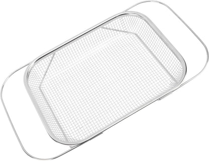 Over the Sink Colander, Expandable Baskets with Fine Mesh Strainer Handle Stainless Steel Rectangle Kitchen Colanders for Strain Drain Rinse Fruits Vegetables Pasta New Home Essentials (Silver)
