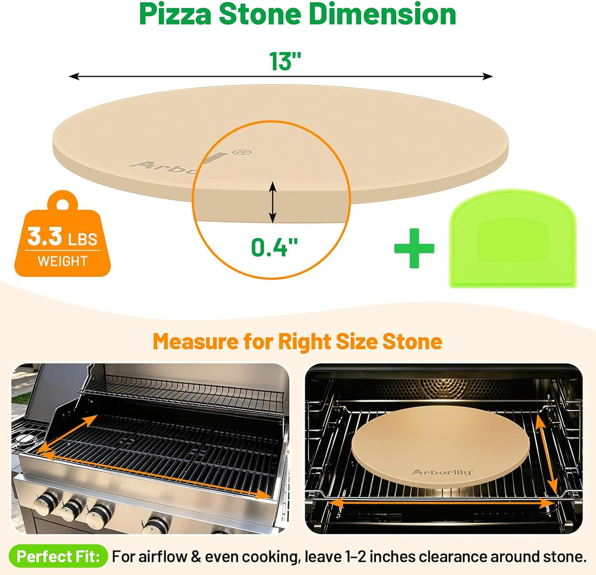 Cordierite Pizza Stone for Oven & Grill, 15 x 12 Inch Rectangular