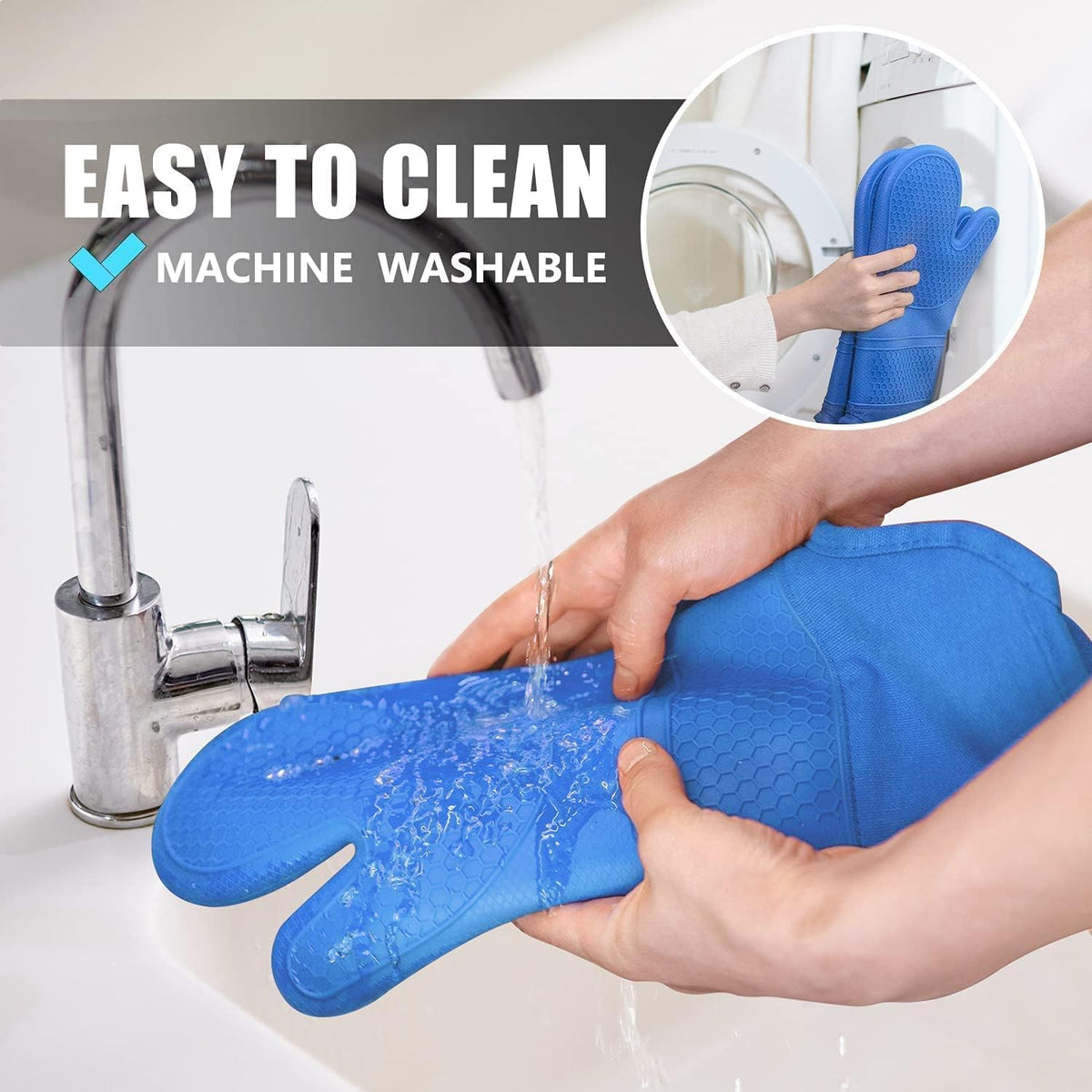 RORECAY Silicone Oven Mitts and Pot Holders Sets, Gloves for Kitchen, Beige