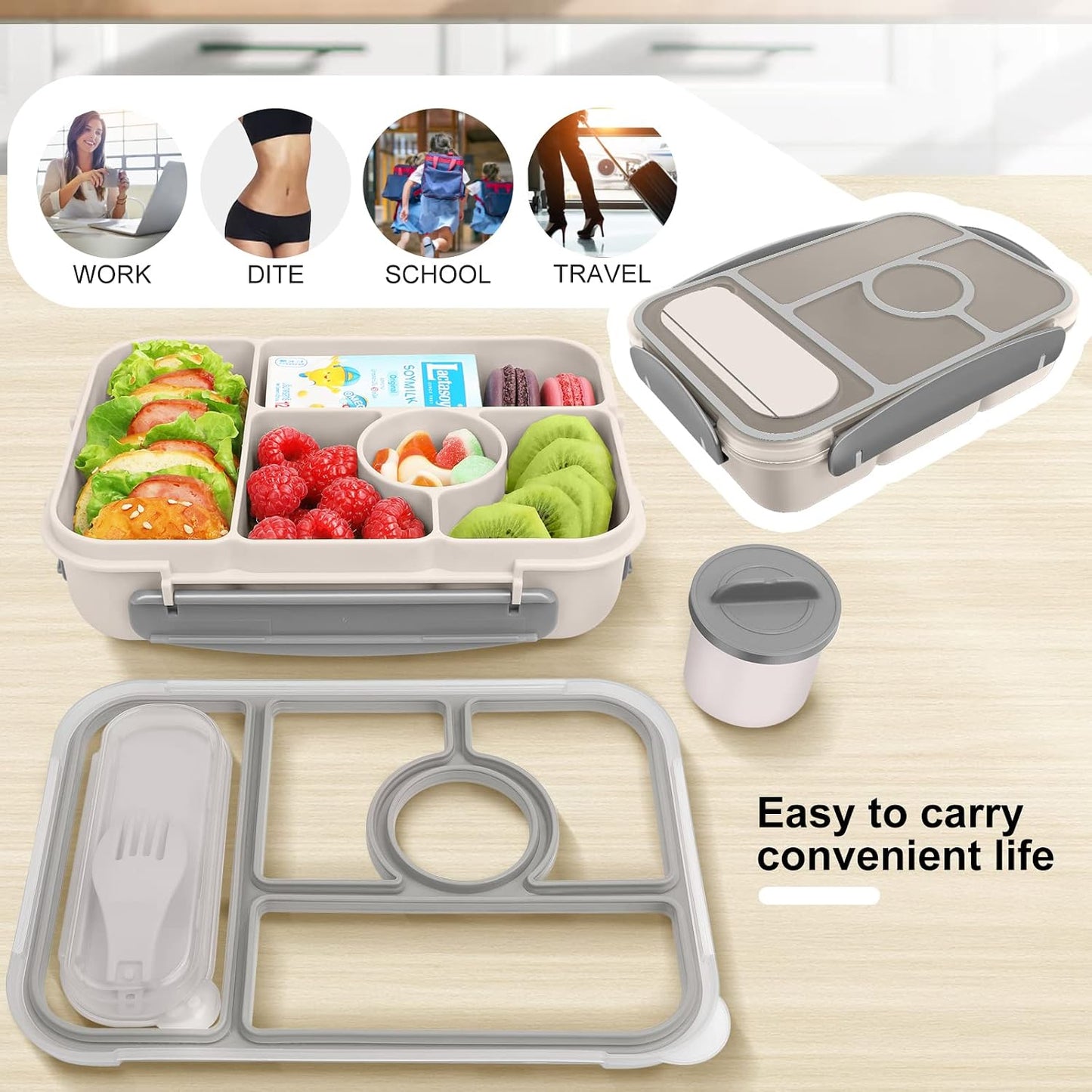Lunch Box Kids,Bento Box Adult,Lunch Containers for Adults/Kids/Toddler,5 Compartments Bento Lunch Box with Sauce Vontainers,Microwave & Dishwasher & Freezer Safe(Purple)