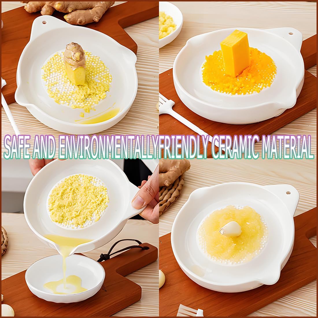 Ceramic Ginger Grater, Manual Kitchen Grinder Tool for Garlic, Fruit & Vegetable, Multipurpose Ginger Paste & Juice Maker, Easy-Clean Ginger Puree Grater for Kitchen