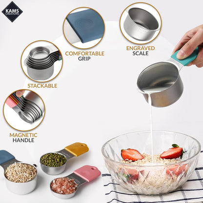 Stainless Steel Magnetic Measuring Spoons Set & Cups 16PCS - Double Sided Measuring Spoons, Stackable Measuring Spoons & Cups with Leveler - Premium Metal Measuring Spoons