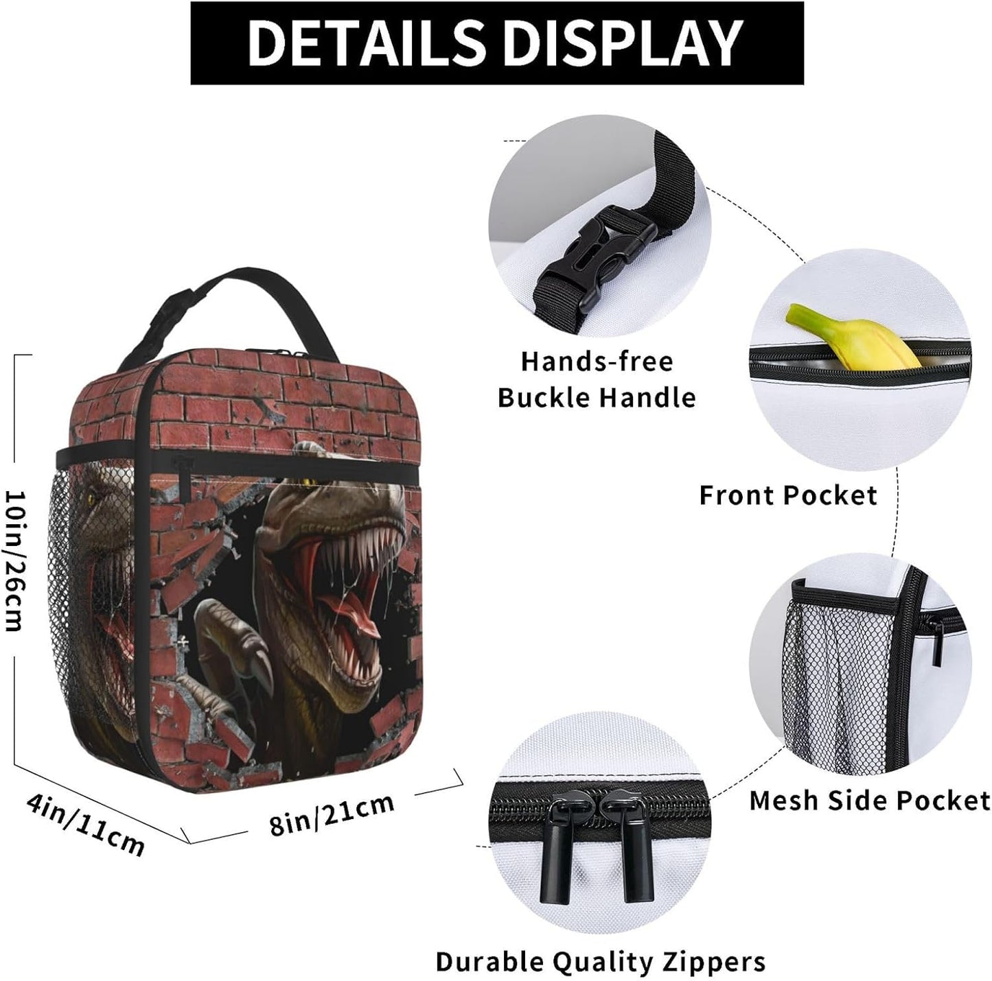 Black Cat Reusable Lunch Box Food Bag Insulated Lunch Bag for Teenage Boys Girls School Beach