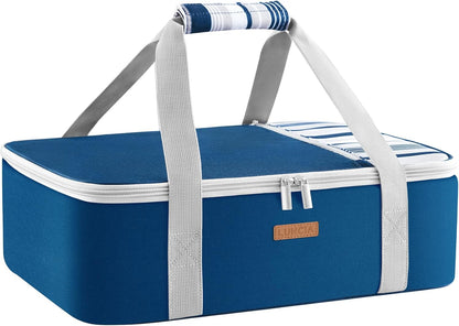 LUNCIA Insulated Single Decker Casserole Carrier, Lasagna Lugger Tote Keeps Food Hot or Cold, Thermal Lunch Bag for Potluck Parties, Picnic and Cookouts, Fits 9" x 13" Baking Dish, Black