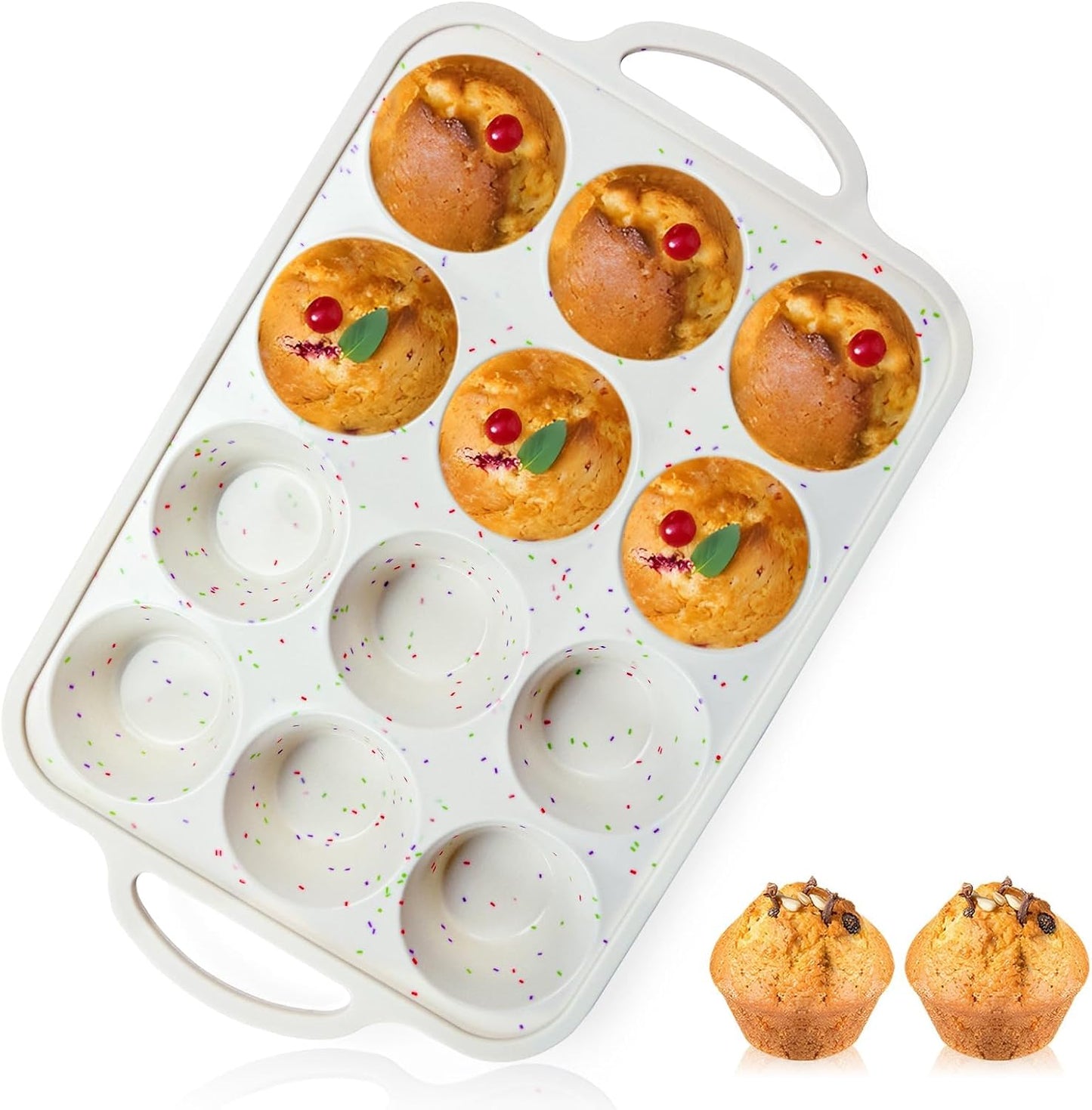 Vinino 2Pack Silicone Muffin Pan for Baking with Metal Reinforced Frame, 12 Cup Regular Size Cupcake Pan, BPA Free Silicone Muffin Tray, Cupcake Baking Pan Bite Molds for Oven Dishwasher Safe