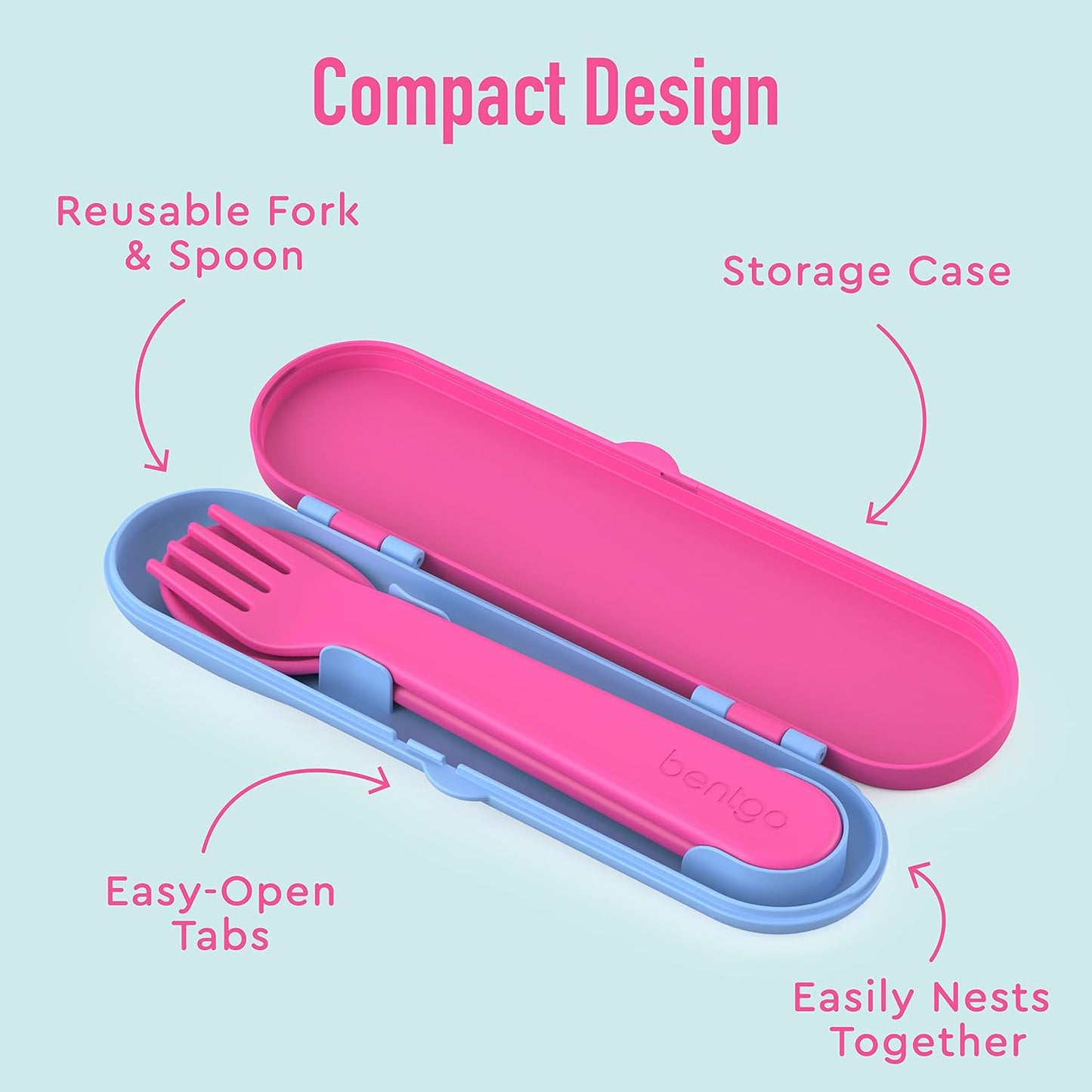 Bentgo Kids Utensil Set - Reusable Plastic Fork, Spoon & Storage Case - BPA-Free Materials, Easy-Grip Handles, Dishwasher Safe - Ideal for School Lunch, Travel, & Outdoors (Shark)