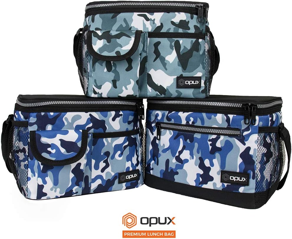opux Insulated Lunch Bag for Men Women, Leakproof Black Lunch Box for Work, Portable Soft Lunch Cooler Bag with Shoulder Strap, Adult Lunchbox Lunch Pail for Kid Boy Girl School, 14 Can/8L