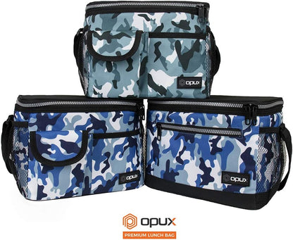 opux Insulated Lunch Bag for Men Women, Leakproof Black Lunch Box for Work, Portable Soft Lunch Cooler Bag with Shoulder Strap, Adult Lunchbox Lunch Pail for Kid Boy Girl School, 14 Can/8L